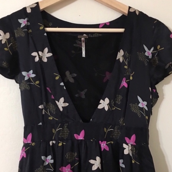 Free People Deep V-neck Silk Tule Floral Dress - Picture 3 of 8
